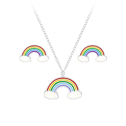 Wholesale Silver Rainbow Necklace and Stud Earrings Set
