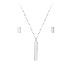 Wholesale Silver Bar Necklace and Stud Earrings Set