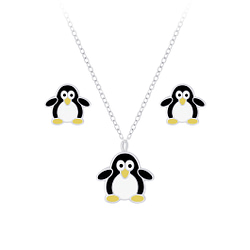 Wholesale Silver Penguin Necklace and Stud Earrings Set