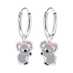 Wholesale Silver Koala Charm Hoop Earrings