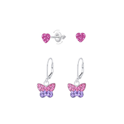 Wholesale Silver Heart and Butterfly Earrings Set