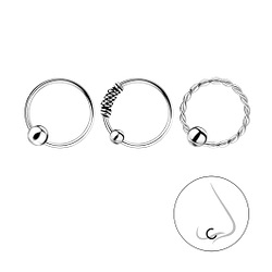 Wholesale 10mm Silver Nose Ring Set  - 3 Pack