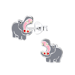 Wholesale Silver Hippopotamus Stud Earrings