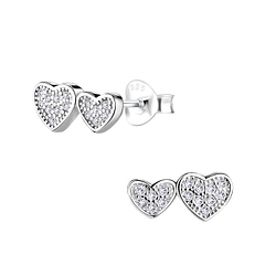 Wholesale Silver Double Heart Stud Earrings
