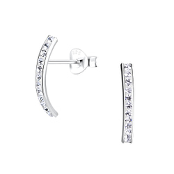 Wholesale Silver Curved Crystal Stud Earrings