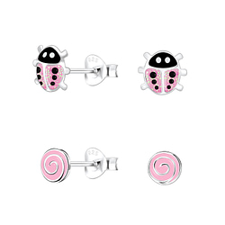 Wholesale Silver Pink Lovers Stud Earrings Set
