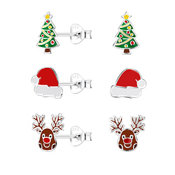 Wholesale Silver Christmas Holiday Stud Earrings Set