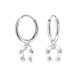 Wholesale Silver Horseshoe Charm Hoop Earrings