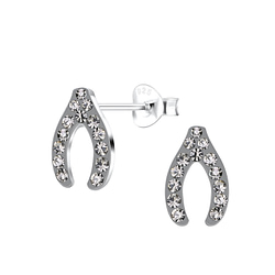 Wholesale Silver Wishbone Crystal Stud Earrings