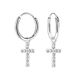 Wholesale Silver Cross Crystal Charm Hoop Earrings