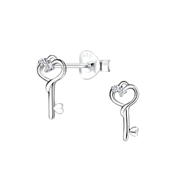 Wholesale Silver Heart Key Stud Earrings