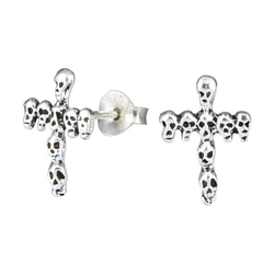 Wholesale Silver Cross of Skulls Stud Earrings