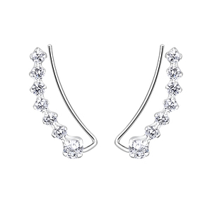 Wholesale Silver Curved Line Cubic Zirconia Ear Climbers
