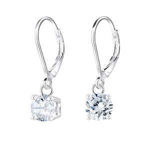 Wholesale 6mm Round Cubic Zirconia Silver Lever Back Earrings