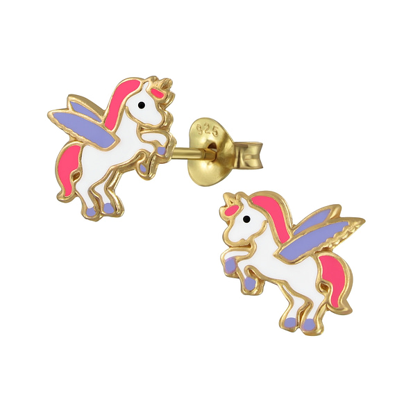 925 Silver Jewelry | Silver Winged Unicorn Stud Earrings - 2342