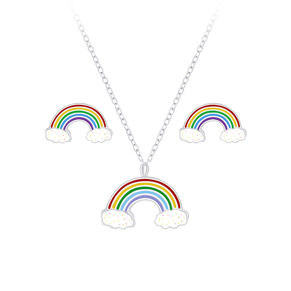 Wholesale Silver Rainbow Necklace and Stud Earrings Set