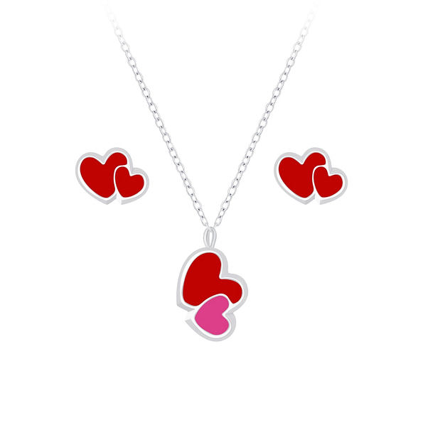 Wholesale Silver Heart Necklace and Stud Earrings Set