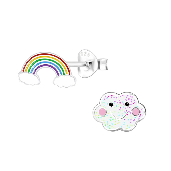 Wholesale Silver Rainbow and Cloud Stud Earrings