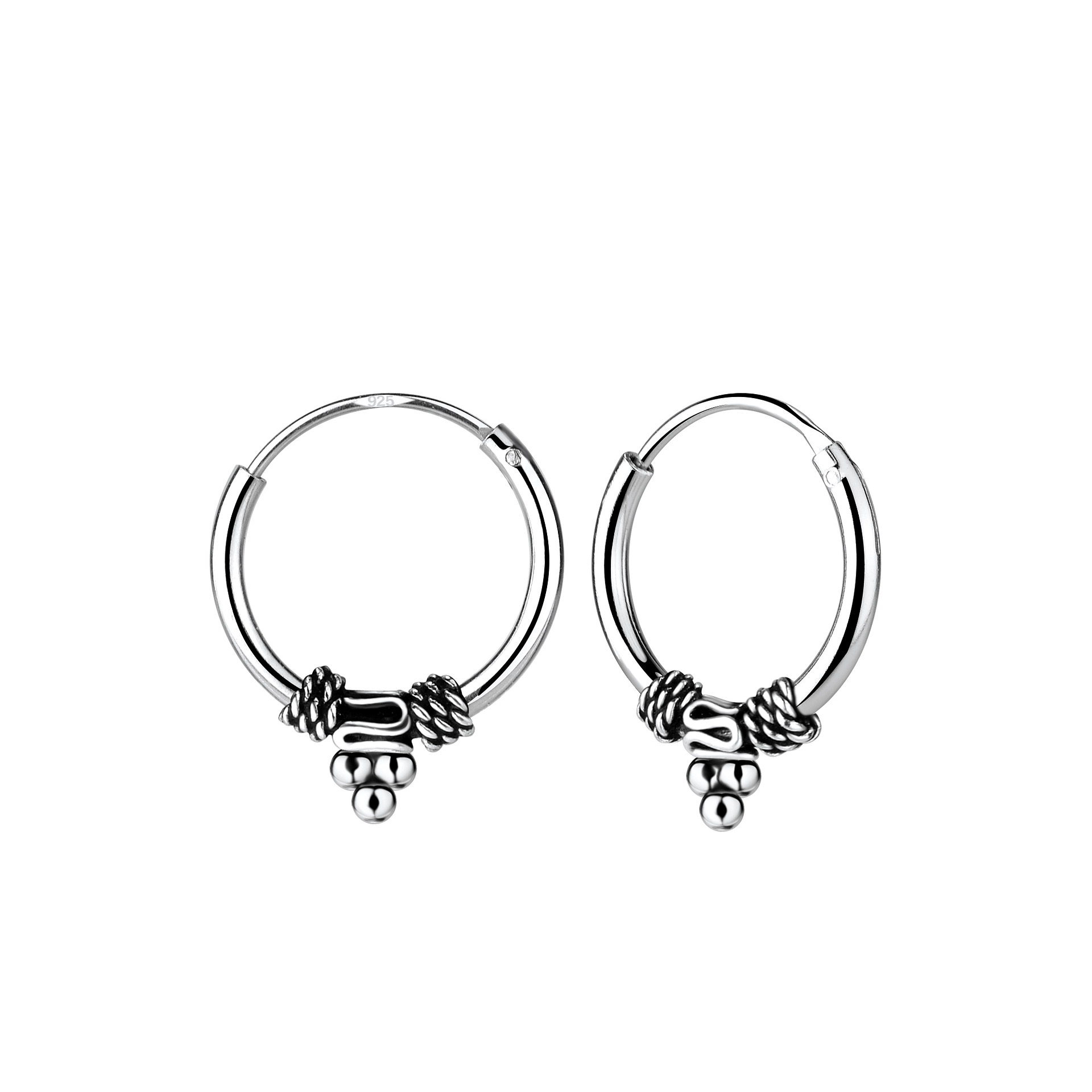 New !! ! Sterling  Silver  925  Bali  Balls  Hoop  Earrings 10,14,16 MM