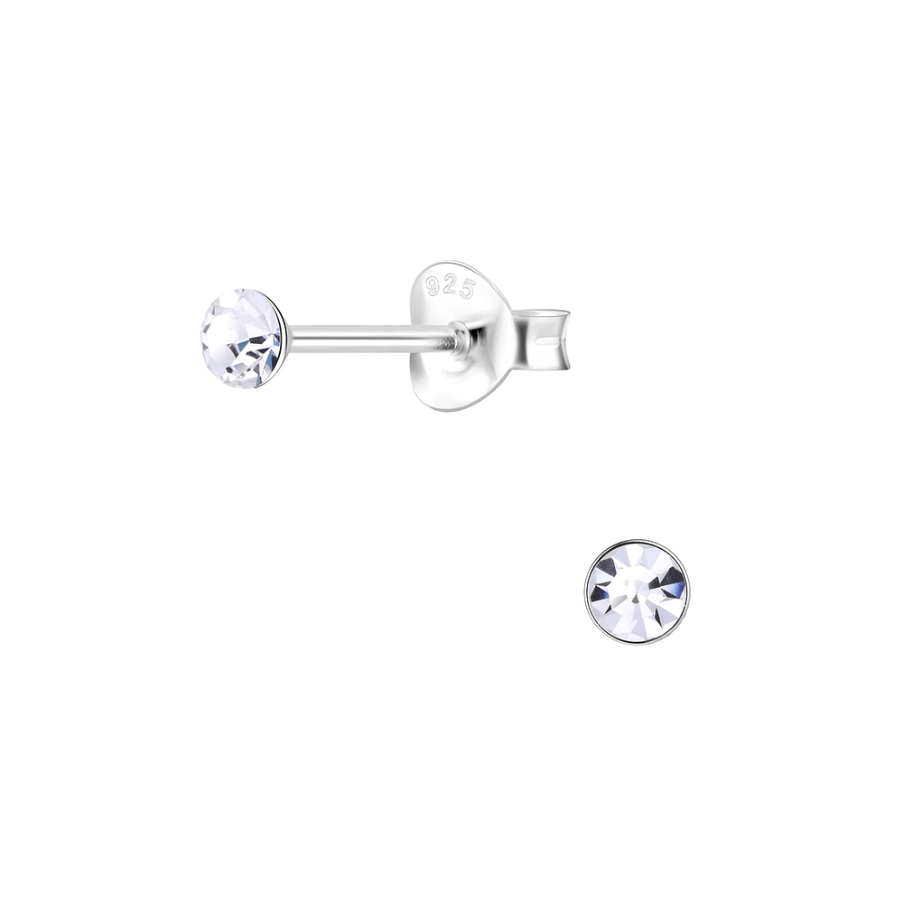 Wholesale 3mm Round Crystal Silver Stud Earrings