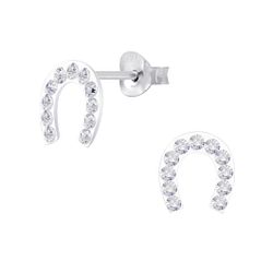 Wholesale Silver Horseshoe Crystal Stud Earrings