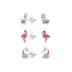 Wholesale Silver Alpaca Flamingo and Unicorn Screw Back Earrings Set
