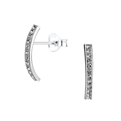 Wholesale Silver Curved Crystal Stud Earrings