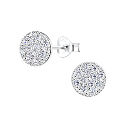 925 Sterling Silver Crystal Montana Round Circle Oxidised  Women Stud Earrings 