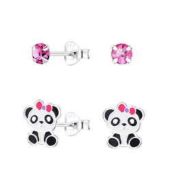 Wholesale Silver Panda Stud Earrings Set
