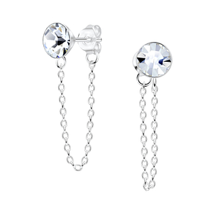 Wholesale 6mm Crystal Silver Stud Earrings with Chain