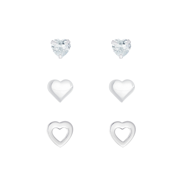 Wholesale Silver Heart Stud Earrings Set