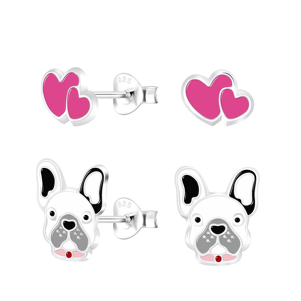 Wholesale Silver Dog Lovers Stud Earrings Set