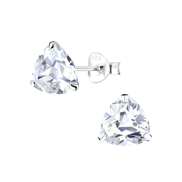 Wholesale 8mm Trillion Cubic Zirconia Silver Stud Earrings