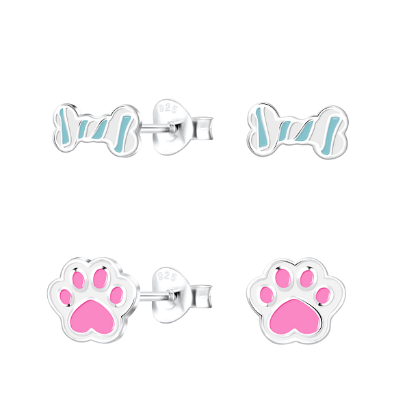Wholesale Silver Dog Lover Stud Earrings Set