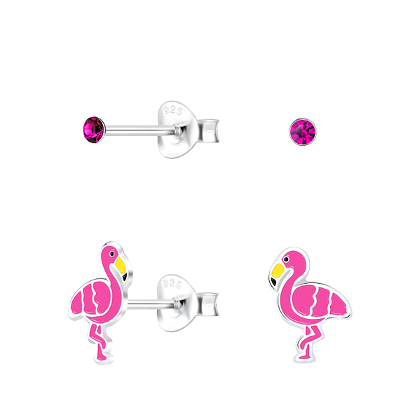Wholesale Silver Flamingo Stud Earrings Set