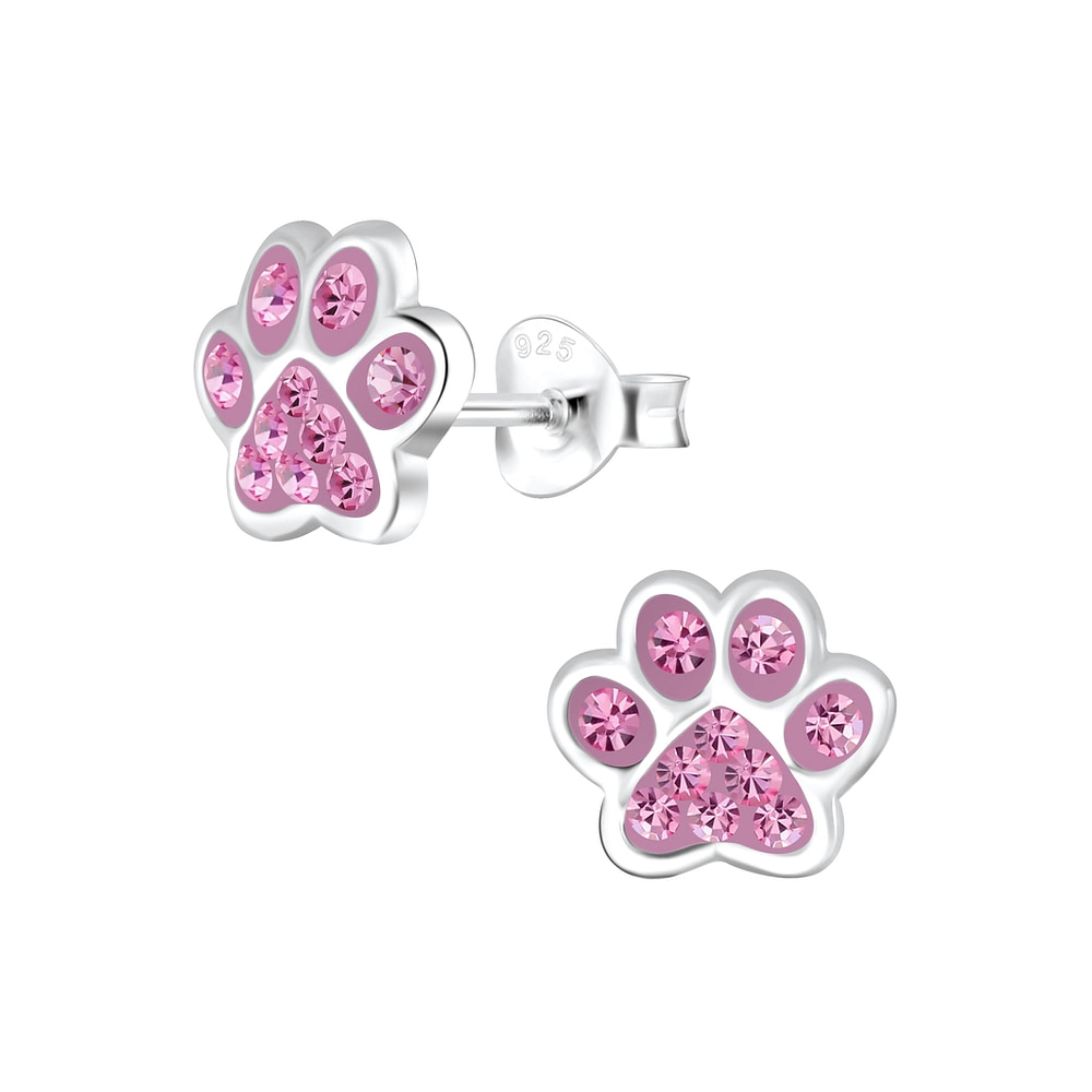 925 Sterling Silver Pink Enamel Little Girl Children Stud Earrings So Chic Jewels 