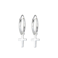 Wholesale Silver Cross Charm Hoop Earrings