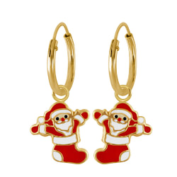 Wholesale Silver Santa Charm Hoop Earrings