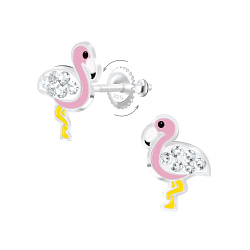 Wholesale Silver Flamingo Screw Back Earrings
