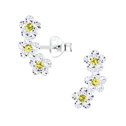 Wholesale Silver Triple Crystal Flower Stud Earrings