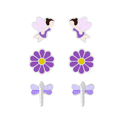 Wholesale Silver Purple Stud Earrings Set