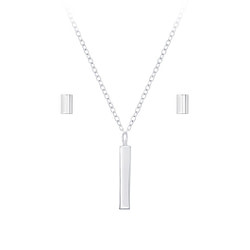 Wholesale Silver Bar Necklace and Stud Earrings Set