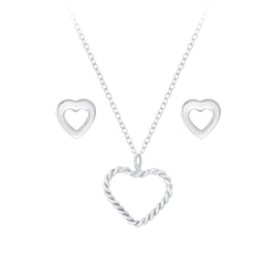 Wholesale Silver Heart Necklace and Stud Earrings Set