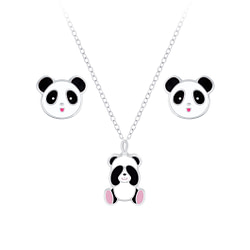 Wholesale Silver Panda Necklace and Stud Earrings Set