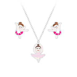 Wholesale Silver Ballerina Necklace and Stud Earrings Set