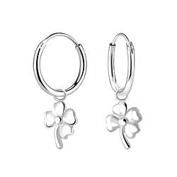 Wholesale Silver Clover Charm Hoop Earrings