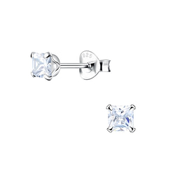 Wholesale 4mm Square Cubic Zirconia Silver Stud Earrings