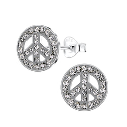 Wholesale Silver Peace Sign Crystal Stud Earrings